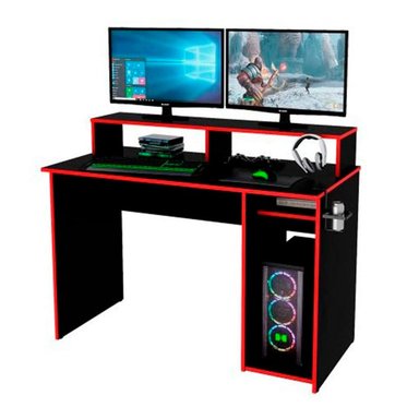 ESCRITORIO GAMER MUEBLES CRISOSTOMO HOME OFICCE NEGRO-ROJO ALASKA 120CM