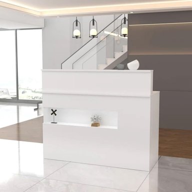 COUNTER DE RECEPCIÓN MUEBLES CRISOSTOMO HOME OFICCE 120 CM BLANCO MODERNO CON LUCES