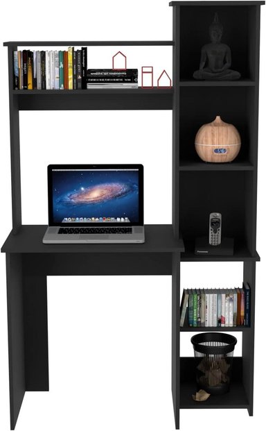 ESCRITORIO ESTANTE MUEBLES CRISOSTOMO HOME OFICCE 98 CM X 98 CM NEGRO DE MELAMINA