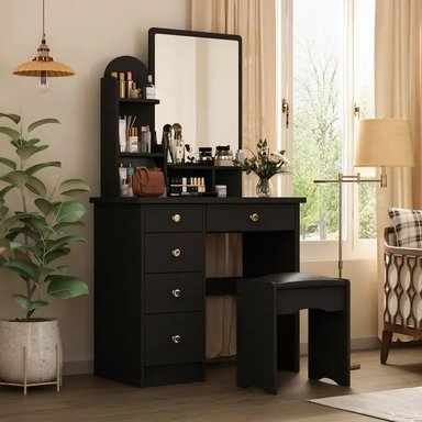 TOCADOR MAQUILLAJE MUEBLES CRISOSTOMO HOME NEGRO MODERNO 80CM