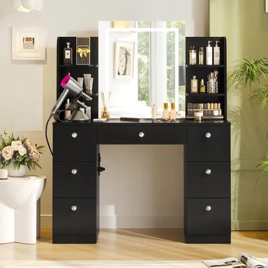 TOCADOR DE MAQUILLAJE LUZ LED NEGRO 110CM