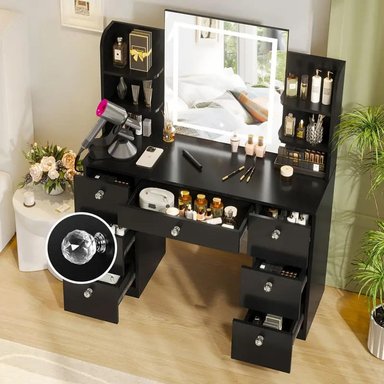 TOCADOR DE MAQUILLAJE LUZ LED NEGRO 110CM - 3