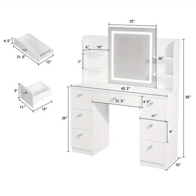 TOCADOR DE MAQUILLAJE LUZ LED NEGRO 110CM - 4