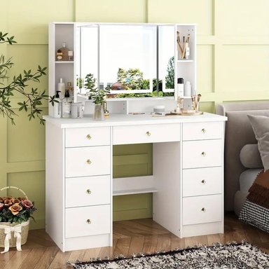 TOCADOR DE MAQUILLAJE CON LUCES LED BLANCO 110CM - 2