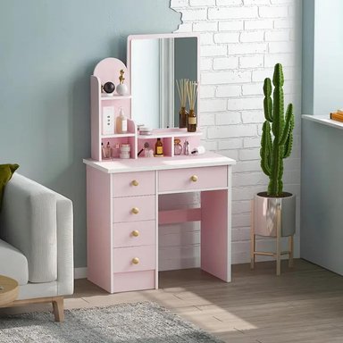 TOCADOR DE MAQUILLAJE MODERNO ROSA 80CM - 2