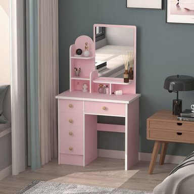 TOCADOR DE MAQUILLAJE MODERNO ROSA 80CM - 3
