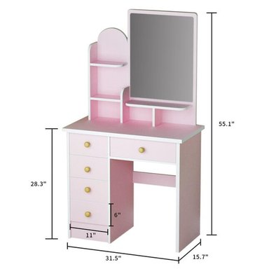 TOCADOR DE MAQUILLAJE MODERNO ROSA 80CM - 4