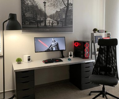 ESCRITORIO GAMER DE MELAMINA GRIS 180CM - 1