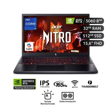 LAPTOP ACER GAMER NITRO V 15 ANV15-52-91TB 15.6' INTEL CORE I9 512GB SSD 32GB NVIDIA GEFORCE RTX 5060 - 2