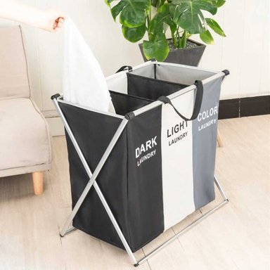 CESTO EL MEJOR PRECIO 3 DIVISIONES GRIS ORGANIZADOR LAVANDERIA CESTA ROPA PLEGABLE AHORRA ESPACIO - 2