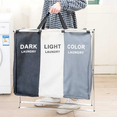 CESTO EL MEJOR PRECIO 3 DIVISIONES GRIS ORGANIZADOR LAVANDERIA CESTA ROPA PLEGABLE AHORRA ESPACIO - 3
