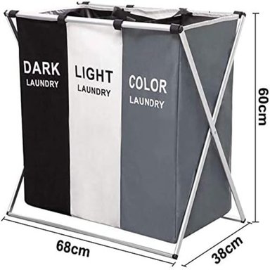 CESTO EL MEJOR PRECIO 3 DIVISIONES GRIS ORGANIZADOR LAVANDERIA CESTA ROPA PLEGABLE AHORRA ESPACIO - 6