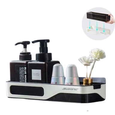 Organizador De Baño Repisa  Desmontable Blanco Con Negro