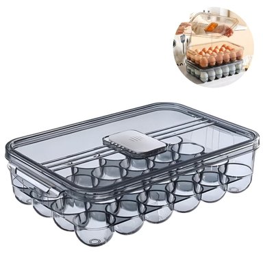PORTA HUEVOS APILABLE CALIDAD PREMIUM CON VENTILACION GRIS TRANSPARENTE
