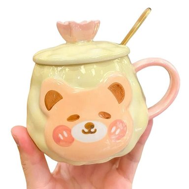 TAZA EL MEJOR PRECIO CON CUCHARA DISEÑOS DE OSO KAWAI COLECCIONABLES DECORATIVA BEIGE