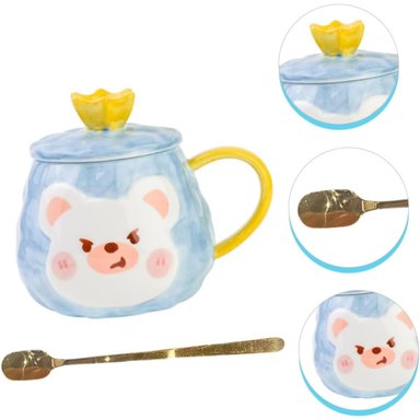 TAZA EL MEJOR PRECIO CON CUCHARA DISEÑOS DE OSO KAWAI COLECCIONABLES DECORATIVA CELESTE