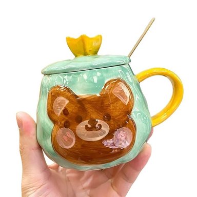 TAZA EL MEJOR PRECIO CON CUCHARA DISEÑOS DE OSO KAWAI COLECCIONABLES DECORATIVA VERDE