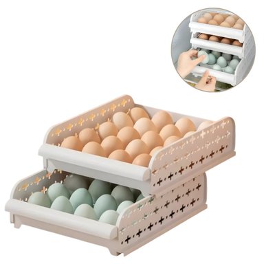 BANDEJA EL MEJOR PRECIO BLANCO PORTA HUEVOS ORGANIZADOR COCINA 2 NIVELES APILABLE