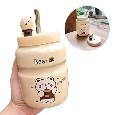 VASO EL MEJOR PRECIO DE CERAMICA PARA NIÑOS Y NIÑAS CON ASORBETE 500 ML MODELO 1