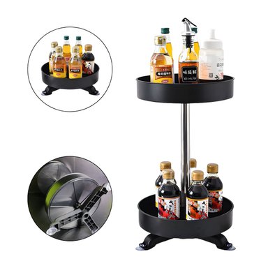 Organizador De Cocina Vertical Multiuso Giratorio 2 Niveles Negro