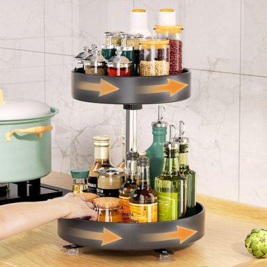 Organizador De Cocina Vertical Multiuso Giratorio 2 Niveles Negro - 2