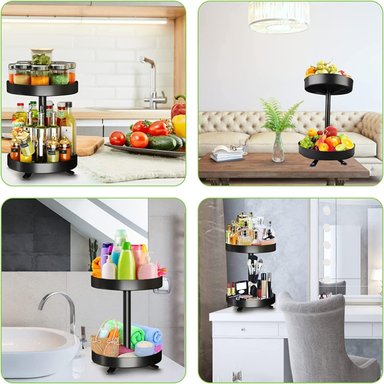 Organizador De Cocina Vertical Multiuso Giratorio 2 Niveles Negro - 3