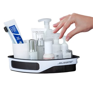 ORGANIZADOR DE BAÑO COCINA ESQUINERO ADHESIVO DESMONTABLE ESCURRIDOR NEGRO CON BLANCO