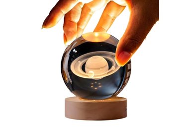 LAMPARA EL MEJOR PRECIO SATURNO TRANSPARENTE ESFERA DISEÑO 3D MINI LUZ CALIDA