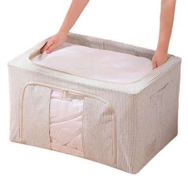 CESTA PLEGABLE PARA SABANAS ROPA DISEÑO RAYADO COLOR BEIGE