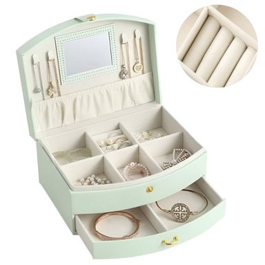 JOYERO DE 2 NIVELES CON ESPEJO MODELO M8 VERDE