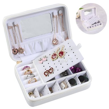 JOYERO PORTÁTIL CON ESPEJO Y CIERRE COLOR CREMA