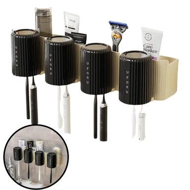 ORGANIZADOR DE BAÑO CON 4 VASOS COLOR NEGRO UFORU