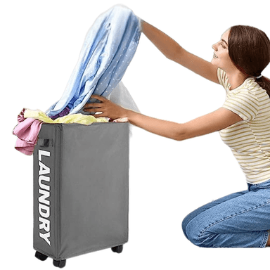 CESTO DE ROPA MULTIUSO CON RUEDAS LAUNDRY COLOR PLOMO