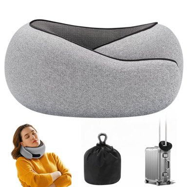 COJÍN DE CUELLO ERGONÓMICO AJUSTABLE PARA VIAJE Y OFICINA GRIS