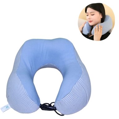 COJÍN PARA CUELLO ALMOHADILLA CERVICAL AJUSTABLE MODELO RAYADO CELESTE.