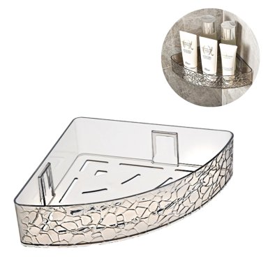 ESQUINERO ORGANIZADOR DE BAÑO ADHESIVO CON TEXTURA TRANSPARENTE.