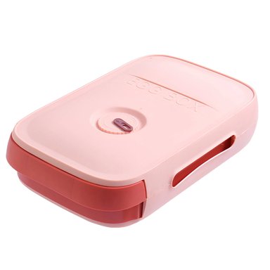 PORTA HUEVOS CON BANDEJA RETRÁCTIL APILABLE ROSADO