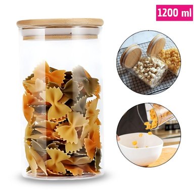 FRASCO HERMÉTICO DE VIDRIO BOROSILICATO Y TAPA DE BAMBÚ 1200 ML