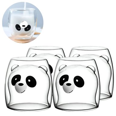 SET DE 4 VASO DE VIDRIO BOROSILICATO DOBLE CAPA MODELO PANDA