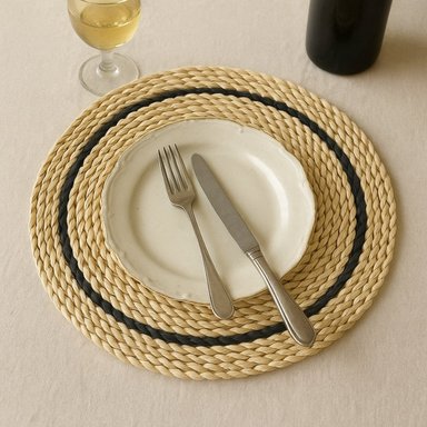 INDIVIDUAL REDONDO DE FIBRA NATURAL PARA MESA LINEA NEGRA