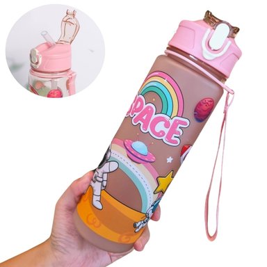 TOMATODO PORTÁTIL DISEÑO ASTRONAUTA SPACE CON SORBETE COLOR ROSADO