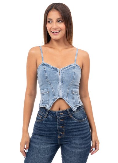 POLO MUJER SQUEEZE CELESTE PAULAK TIRAS DENIM STRETCH