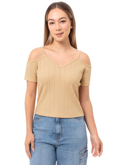 POLO MUJER SQUEEZE BEIGE DARHYA MODA RIB LYCRADO