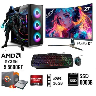 COMPUTADORA 27' RYZEN 5 5600G PC GAMER T RAM 16 DISCO SOLIDO 500GB MONITOR FULL HD - 1