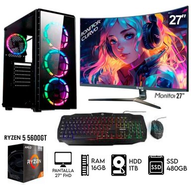COMPUTADORA 27' SIGMA RYZEN 5 5600GT PC GAMER RAM 16 DISCO 1TB+SSD 480GB MONITOR FHD - 1