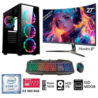 COMPUTADORA INTEL INTEL CORE I7 RAM 16GB PC GAMER CORE I7 DISCO 1TB+SSD 480GB VIDEO MONITOR 27 CURVO RX 580 8GB - 1