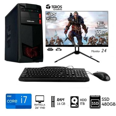 COMPUTADORA INTEL CORE I7 RAM 16GB PC 3.2 GHZ, DISCO 1TB + DISCO SSD 480GB, MONITOR 24 FHD - 1
