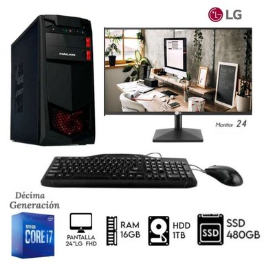 COMPUTADORA PC INTEL CORE I7-10°TH RAM 16GB DISCO DURO 1TB + SSD 480GB MONITOR 24 LG - 1