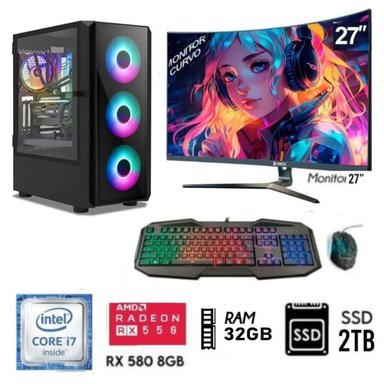 COMPUTADORA INTEL INTEL CORE I7 RAM 16GB PC GAMER CORE I7 , VIDEO , DISCO +SSD 480GB MONITOR 27 FHD 1TB RX 580 8GB - 1