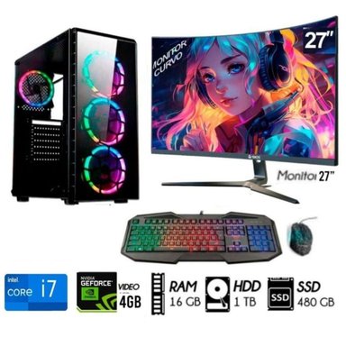 COMPUTADORA PC INTEL CORE I7 RAM16GB 3.2 GHZ DISCO 1TB +SSD 480GB VIDEO GT 750 4GB MONITOR 27'' - 1